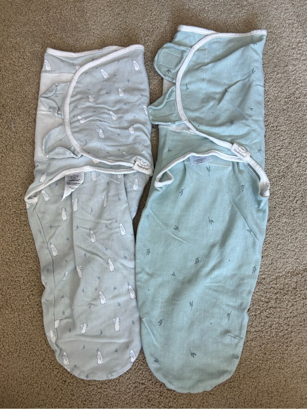 KeaBabies Baby Swaddle Sacks - Mint Green and White- 0-3 Months
